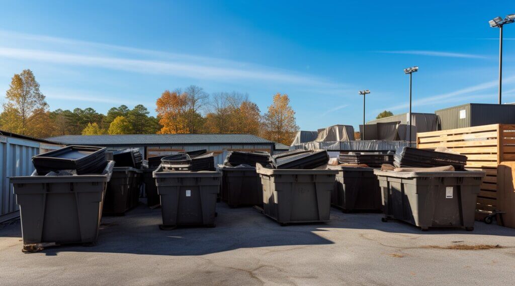 Clean, professional dumpsters placed next to a roofing project in Nashville, TN