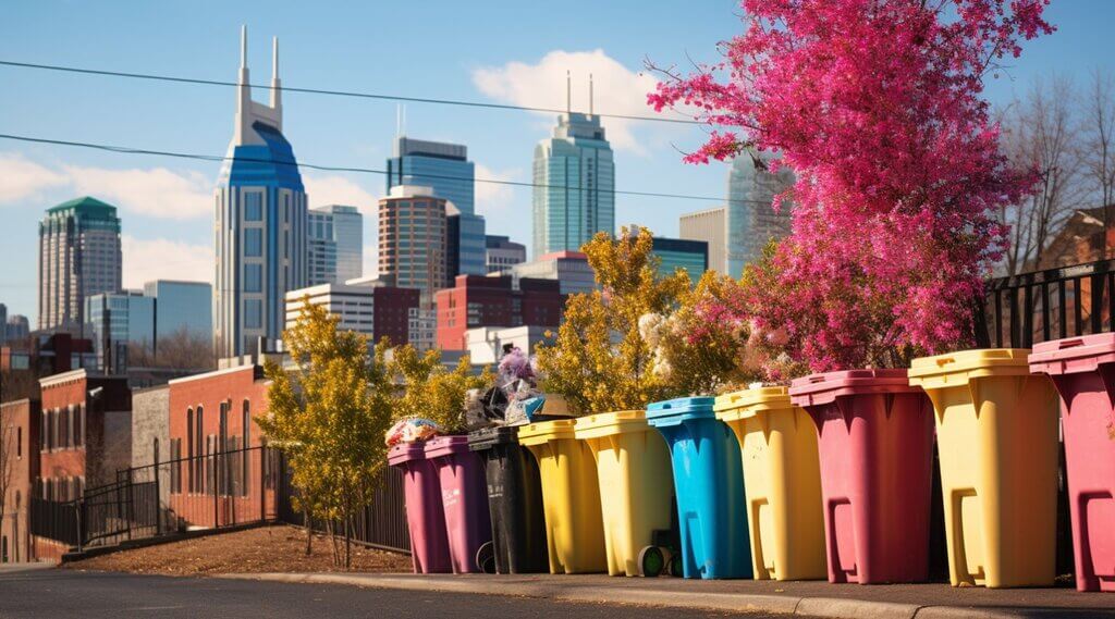Nashville spring day, sparkling clean dumpsters lined up